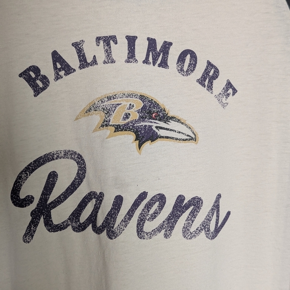 ’47 Brand Baltimore Ravens Raglan 3/4 Sleeve Tee Women’s Large Cream Gray - Picture 2 of 5